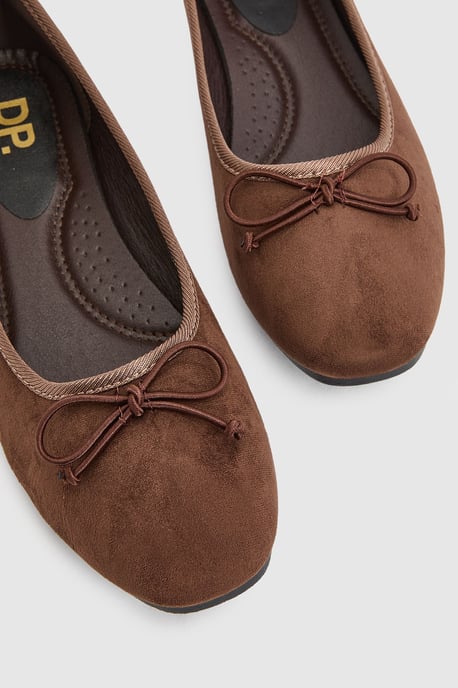 Katerina Bow Detail Faux Suede Ballet Pumps - Image 5