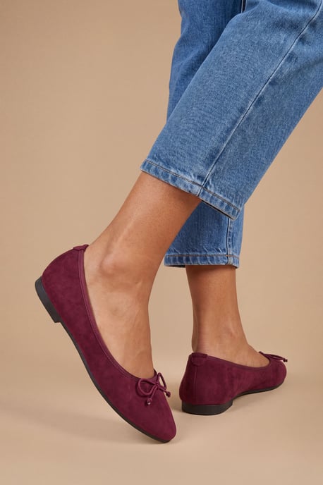 Katerina Bow Detail Faux Suede Ballet Pumps - Image 1