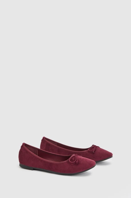 Katerina Bow Detail Faux Suede Ballet Pumps - Image 3