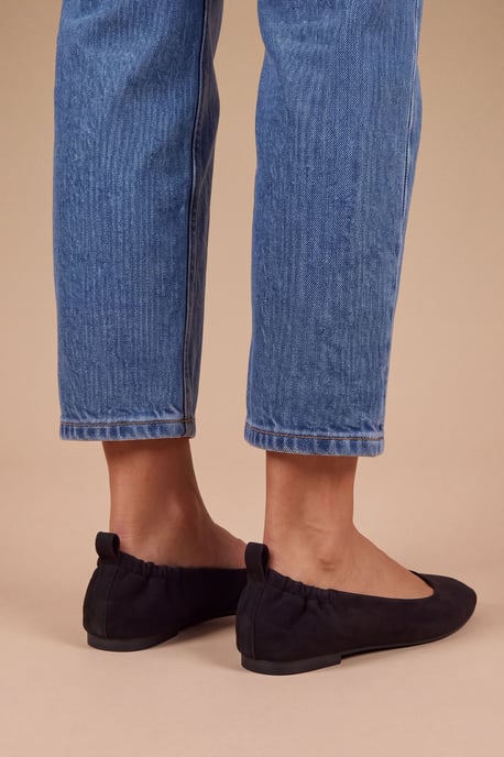 Julia Faux Suede Ruched Elasticated Black Ballet Pumps - Image 2