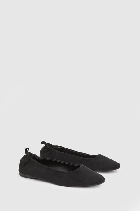 Julia Faux Suede Ruched Elasticated Black Ballet Pumps - Image 3