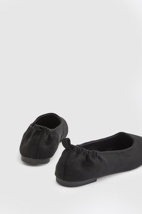 Julia Faux Suede Ruched Elasticated Black Ballet Pumps - Image 4