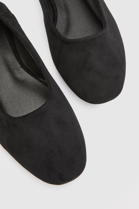 Julia Faux Suede Ruched Elasticated Black Ballet Pumps - Image 5