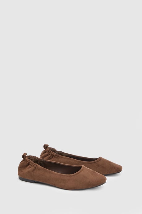 Julia Faux Suede Ruched Elasticated Black Ballet Pumps - Image 3