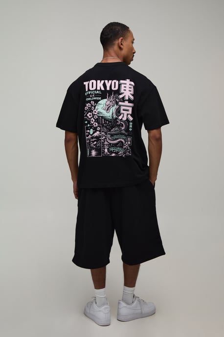Black Oversized Dragon Print T-Shirt - Image 2