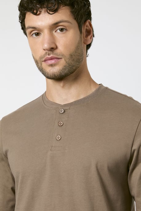 Walnut Long Sleeve Grandad Neck T-shirt - Image 2