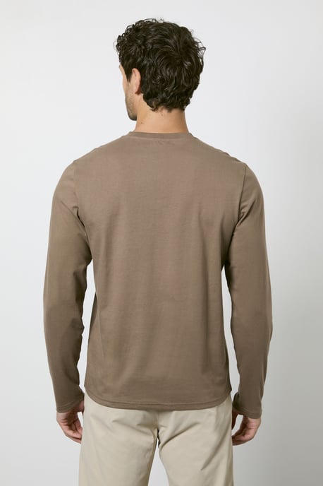 Walnut Long Sleeve Grandad Neck T-shirt - Image 3