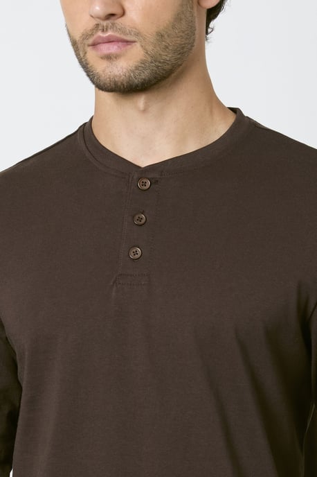 Dark Espresso Long Sleeve Grandad Neck T-shirt - Image 2