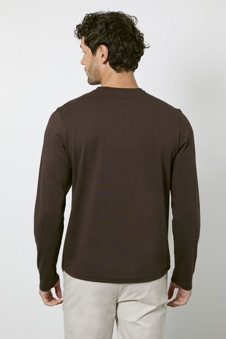 Dark Espresso Long Sleeve Grandad Neck T-shirt - Image 3