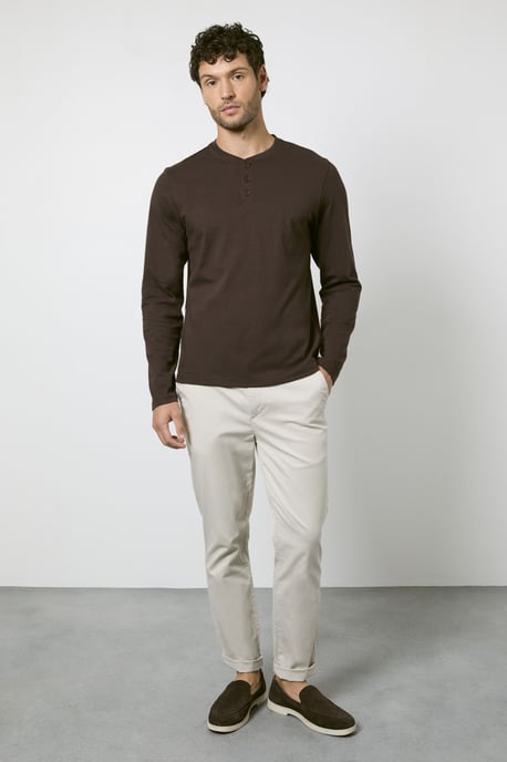 Dark Espresso Long Sleeve Grandad Neck T-shirt - Image 4