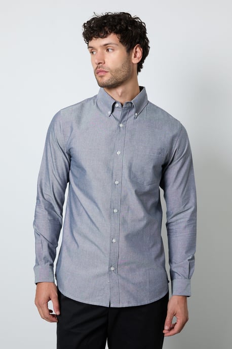 Dark Blue Oxford Long Sleeve Shirt - Image 1