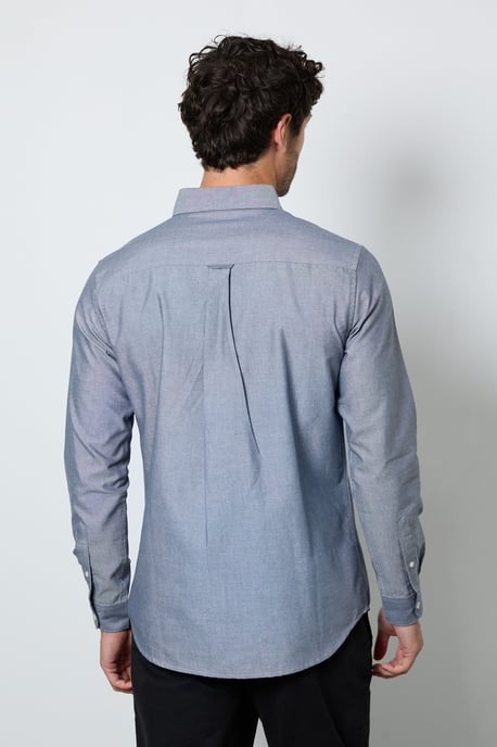 Dark Blue Oxford Long Sleeve Shirt - Image 3