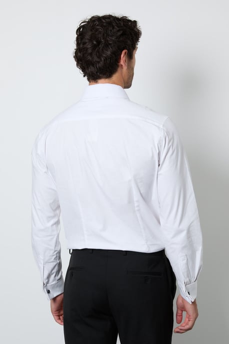 White Bib Front Double Cuff Slim Fit Dress Shirt - Image 3