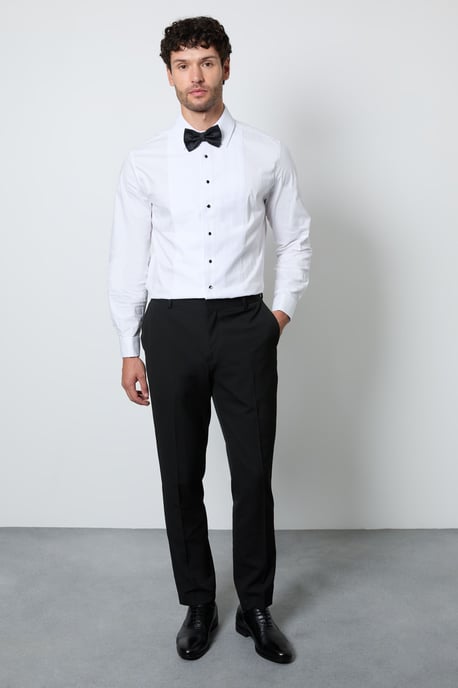 White Bib Front Double Cuff Slim Fit Dress Shirt - Image 4