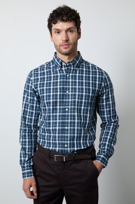 Navy Tartan Check Long Sleeve Shirt - Image 1