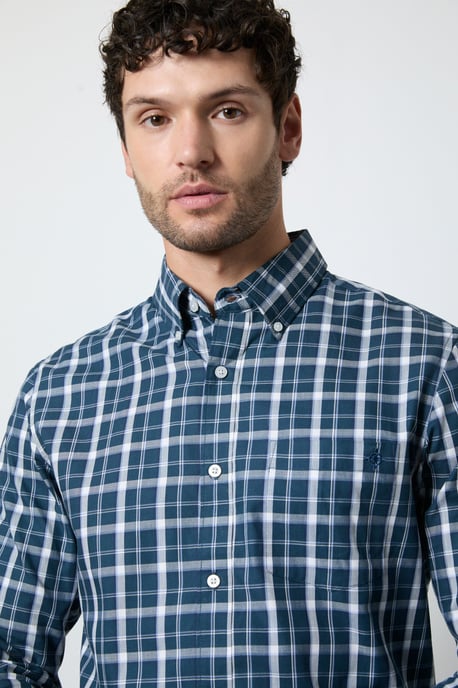 Navy Tartan Check Long Sleeve Shirt - Image 2