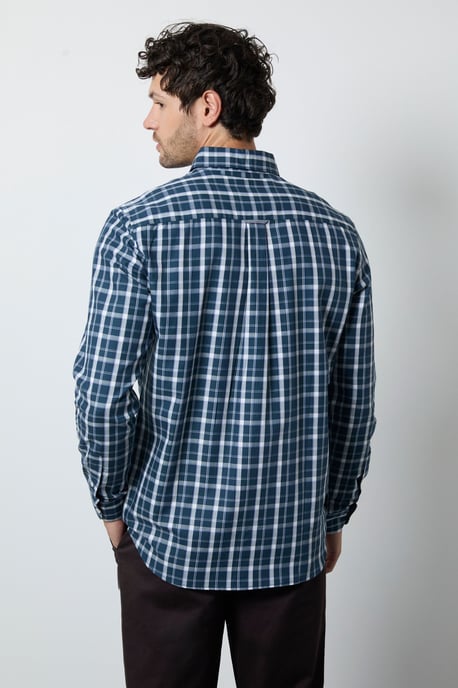 Navy Tartan Check Long Sleeve Shirt - Image 3