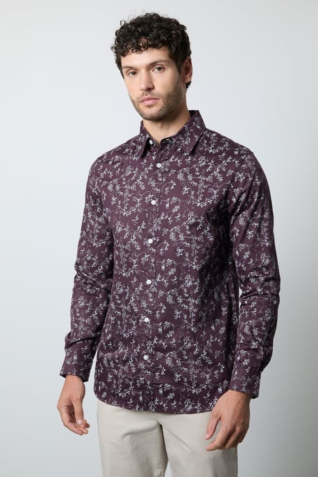 Burgundy Floral Print Long Sleeve Shirt - Image 1