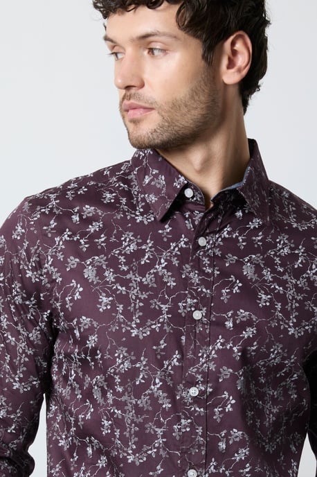Burgundy Floral Print Long Sleeve Shirt - Image 2