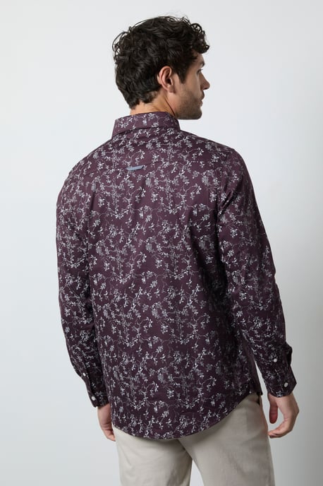 Burgundy Floral Print Long Sleeve Shirt - Image 3