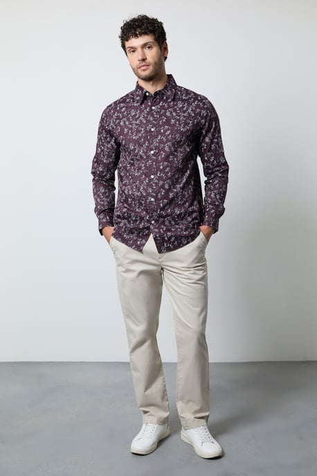 Burgundy Floral Print Long Sleeve Shirt - Image 4
