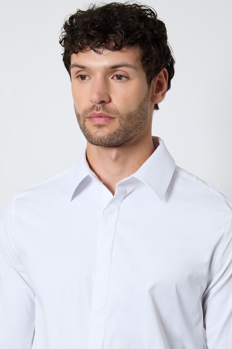 White Concealed Placket Double Cuff Slim Fit Shirt - Image 2