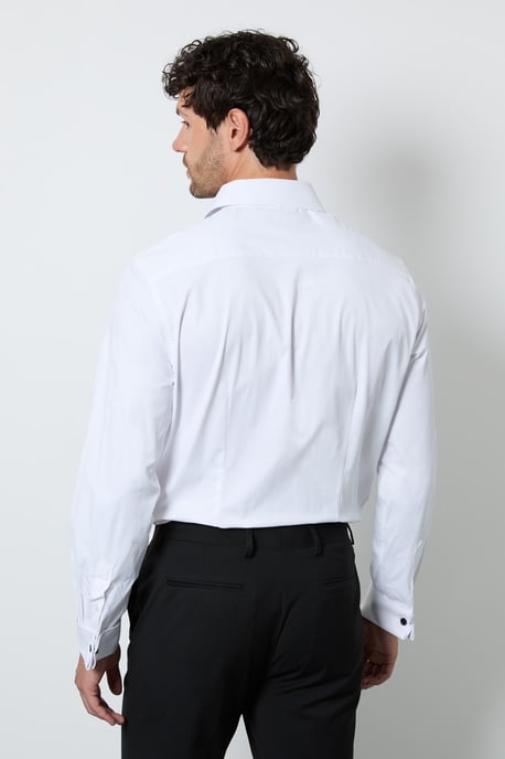 White Concealed Placket Double Cuff Slim Fit Shirt - Image 3
