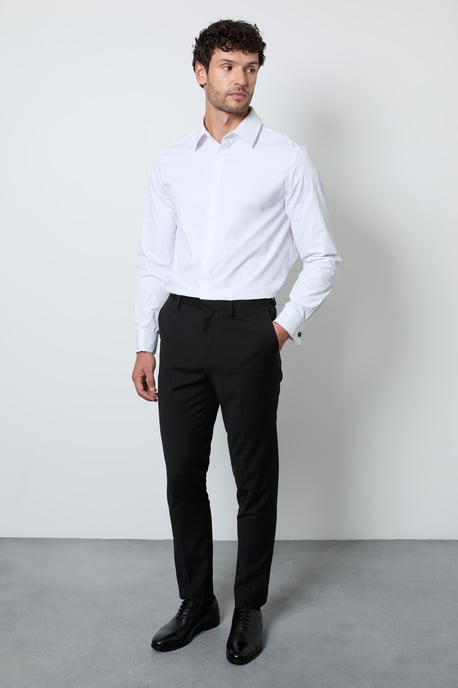 White Concealed Placket Double Cuff Slim Fit Shirt - Image 4