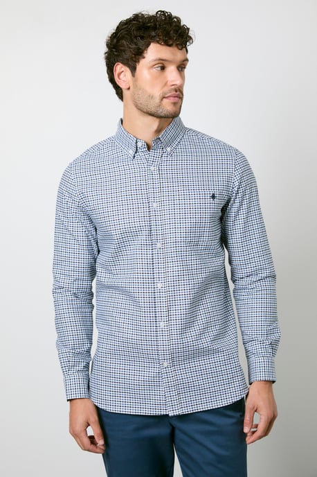 Off White Blue Micro Check Long Sleeve Shirt - Image 1