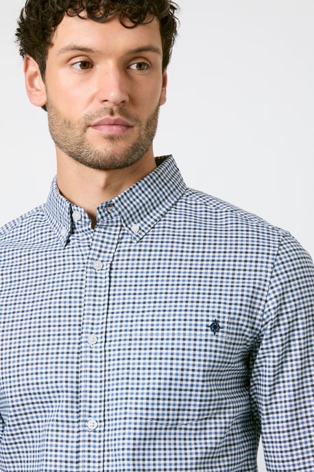 Off White Blue Micro Check Long Sleeve Shirt - Image 2