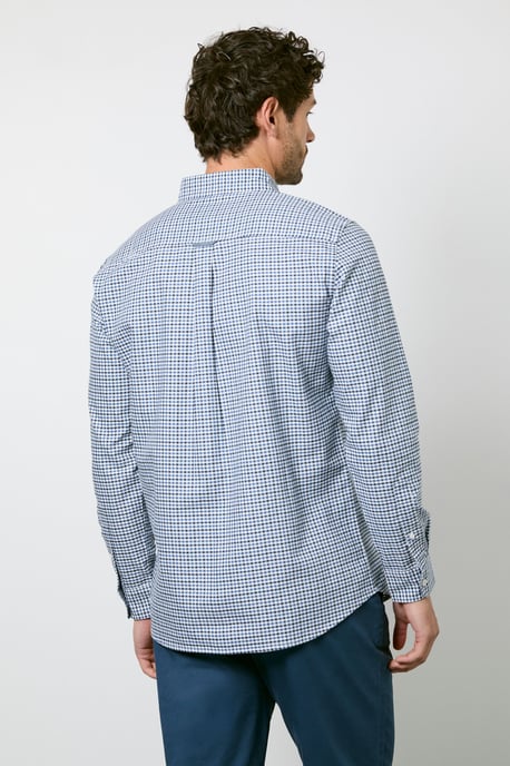 Off White Blue Micro Check Long Sleeve Shirt - Image 3