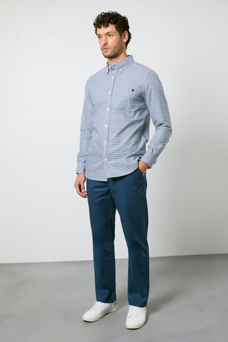 Off White Blue Micro Check Long Sleeve Shirt - Image 4