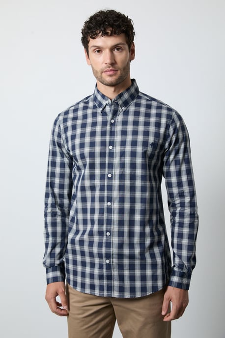 Navy Plaid Check Long Sleeve Shirt - Image 1