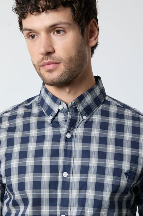 Navy Plaid Check Long Sleeve Shirt - Image 2