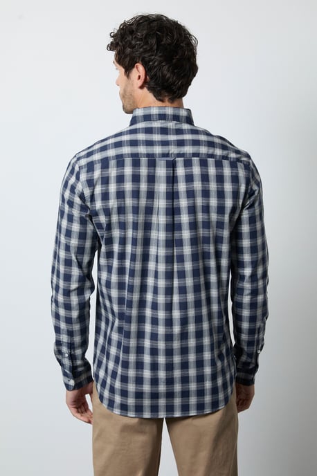 Navy Plaid Check Long Sleeve Shirt - Image 3
