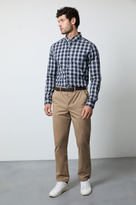 Navy Plaid Check Long Sleeve Shirt - Image 4