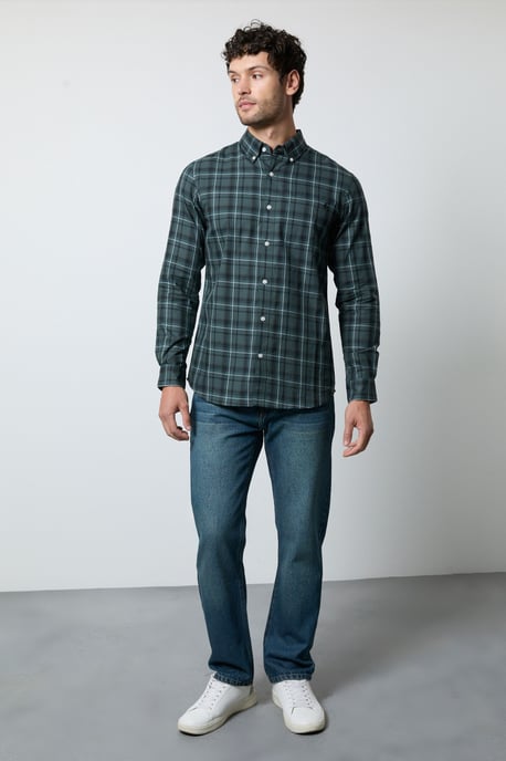 Dark Green Check Long Sleeve Shirt - Image 4
