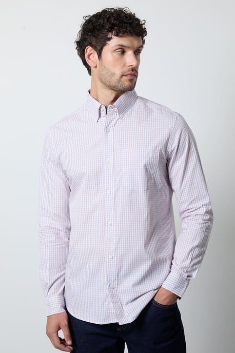 Orange Micro Grid Check Long Sleeve Shirt - Image 1