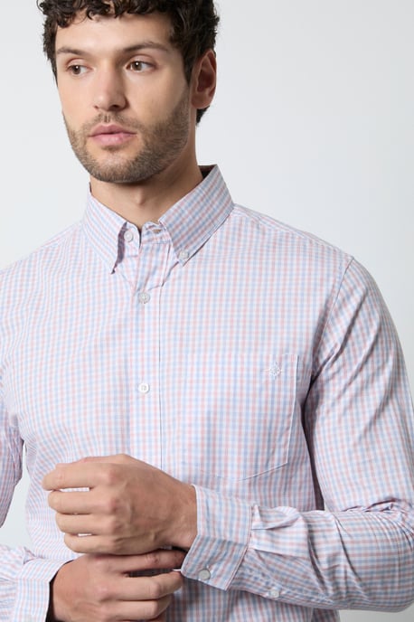 Orange Micro Grid Check Long Sleeve Shirt - Image 2