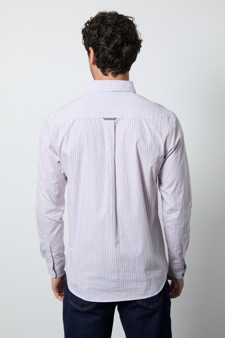 Orange Micro Grid Check Long Sleeve Shirt - Image 3