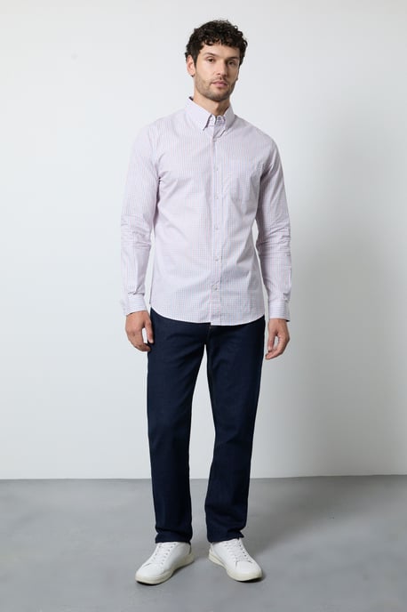 Orange Micro Grid Check Long Sleeve Shirt - Image 4