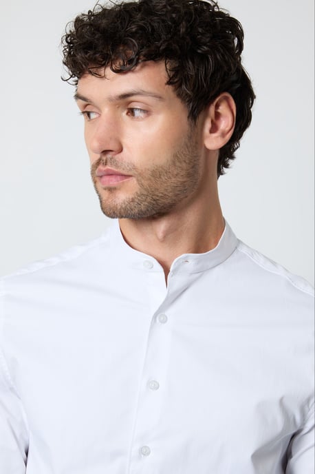 White Grandad Collar Formal Slim Fit Shirt - Image 2