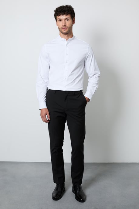 White Grandad Collar Formal Slim Fit Shirt - Image 4