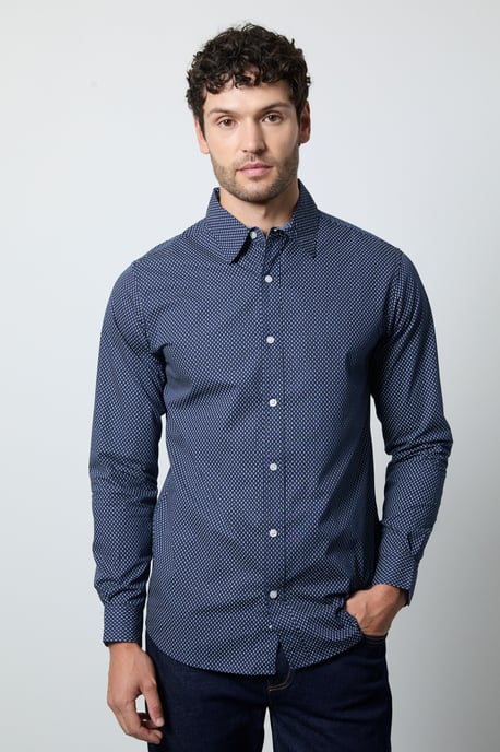 Navy Geometric Print Long Sleeve Shirt - Image 1