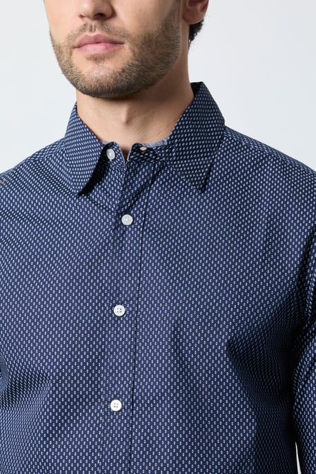 Navy Geometric Print Long Sleeve Shirt - Image 2