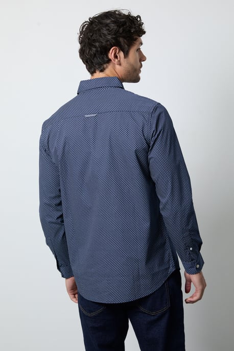 Navy Geometric Print Long Sleeve Shirt - Image 3