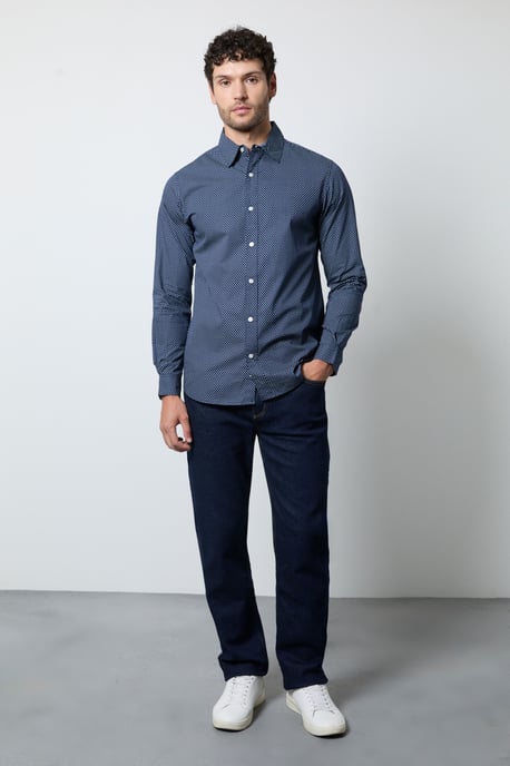 Navy Geometric Print Long Sleeve Shirt - Image 4