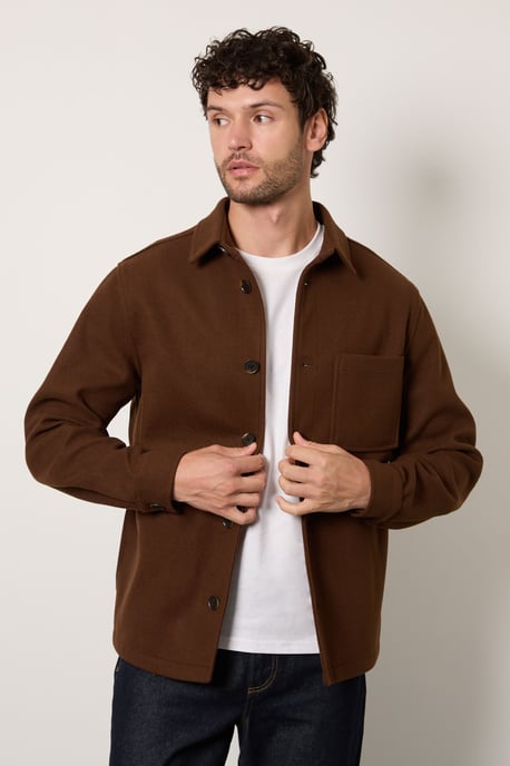 Chocolate Short Wool Look Jacket - Image 1