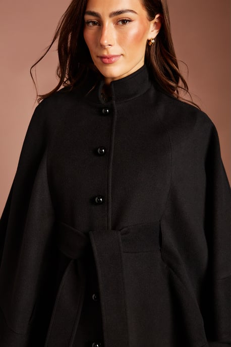 Faux Pearl Button Detail Belted Occasion Cape - Image 2