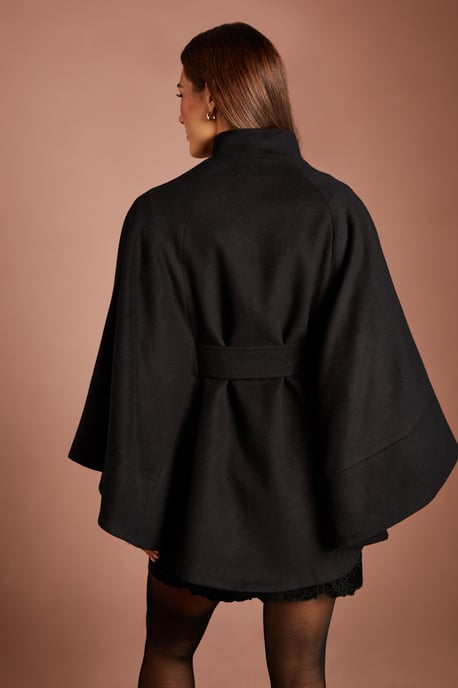 Faux Pearl Button Detail Belted Occasion Cape - Image 3